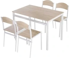 HOMCOM Valgomojo grupė 5 dalių valgomojo stalo komplektas, medžio tekstūros MDF + metalas, pilka + balta, 1 stalas + 4 kėdės