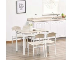 HOMCOM Valgomojo grupė 5 dalių valgomojo stalo komplektas, medžio tekstūros MDF + metalas, pilka + balta, 1 stalas + 4 kėdės