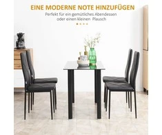 HOMCOM valgomojo kėdė 4 komplektas minkšta virtuvės kėdė valgomojo kėdė minkšta kėdė plieninės kojos odos imitacija juoda 41x50x97cm