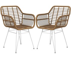 HOMCOM valgomojo kėdės 2 virtuvės kėdės su atlošu, rotango išvaizdos, valgomojo kėdė su plieninėmis kojelėmis, boho stiliaus, skirtos svetainei, valgomajam, balkonui, šviesiai rudos spalvos