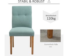 HOMCOM Valgomojo kėdės, 2 vnt. Minkšta sėdynė, minkšta kėdė, virtuvės kėdė, linas-poliesteris, putplastis, gumos mediena, žalia spalva