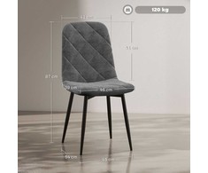 HOMCOM Valgomojo kėdės, 4 vnt. komplektas, virtuvės kėdės su atlošu, aksominės išvaizdos, minkštos, su metalinėmis kojomis, prie valgomojo stalo, pilka