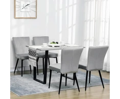 HOMCOM valgomojo kėdžių komplektas, 4 dalių virtuvės kėdės su atlošu, aksominio efekto apmušalai, plieno rėmas, pilkos, 46x65x87cm