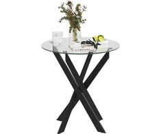 HOMCOM Valgomojo stalas, apvalus virtuvės stalas 4 asmenims, valgomojo stalas su plieninėmis kojomis, stalviršis iš grūdinto stiklo, skirtas valgomajam, virtuvei, Ø70 x 75 cm, modernus dizainas, juodas + permatomas