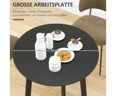 HOMCOM Valgomojo stalas Apvalus virtuvės stalas Šoninis stalas Valgomojo stalas su nuožulniomis kojomis virtuvei Valgomasis kambarys Svetainė Modernus dizainas Juoda 72 x 72 x 75 cm