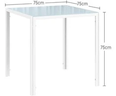 HOMCOM valgomojo stalas, kvadratinis virtuvinis stalas 4 asmenims, iš grūdinto stiklo, keliamoji galia iki 80 kg, virtuvei, valgomajam, 75 x 75 x 75 cm, baltas
