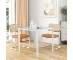 HOMCOM Valgomojo stalas Kvadratinis virtuvės stalas 4 asmenims, valgomojo stalas iš grūdinto stiklo, iki 80 kg svorio, skirtas virtuvei, valgomajam, 75 x 75 x 75 cm, baltas