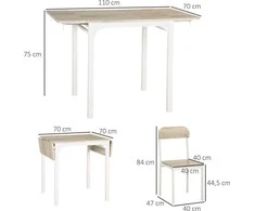 HOMCOM 3 dalių valgomojo baldų komplektas su 2 kėdėmis ir 1 stalu, sulankstomas stalo paviršius, plienas, MDF, natūrali+balta, 120 x 60 x 75 cm