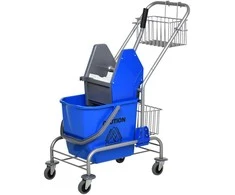 HOMCOM Valymo vežimėlis Namų ūkio vežimėlis Profesionalus žandikaulių preso kibiras 26 L + laikymo krepšys Mėlyna 73L x 45W x 95H cm