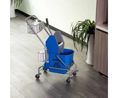 HOMCOM Valymo vežimėlis Namų ūkio vežimėlis Profesionalus žandikaulių preso kibiras 26 L + laikymo krepšys Mėlyna 73L x 45W x 95H cm