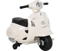 Homcom VESPA elektrinis motociklas vaikams, 18-36 mėn., 3 km/val., LED šviesa ir garsas, PP plastikas ir metalas, baltas, 66,5x38x52 cm