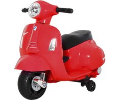 HOMCOM VESPA elektrinis vaikiškas motociklas, 18-36 mėn., 3 km/h, LED šviesos, garsas, PP plastikas, metalas, raudonas, 66,5 x 38 x 52 cm