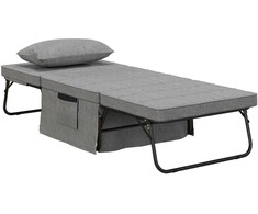 HOMCOM 4-in-1 vienvietė svečių lova, sulankstoma lova-fotelis-pufas, 8 cm čiužinys, 5 padėčių atlošas, plieno rėmas, 188x75x38 cm, pilka