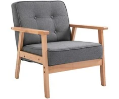Fotelis HOMCOM Viengulė sofa-lovos kėdė, minkšta kėdė su porankiais, medinis rėmas, linas, pilka, 64,5x70x74cm