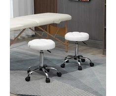 Homcom "Vinsetto" riedanti taburetė Reguliuojamo aukščio darbo taburetė, pasukama saloninė taburetė, skirta masažui biure, odos imitacija, balta Ø35,5 x 51-67 cm