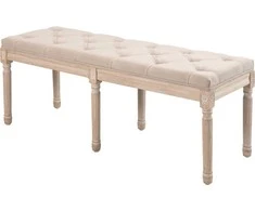 HOMCOM Vintage minkštas suolas 117x40x48 cm, lovos suolas, miegamojo suolas su sagomis, lino išvaizdos, iki 120 kg, smėlio spalvos