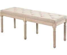 HOMCOM Vintage minkštas suolas 117x40x48 cm, lovos suolas, miegamojo suolas su sagomis, lino išvaizdos, iki 120 kg, smėlio spalvos