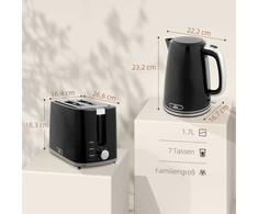 Skrudintuvas HOMCOM virdulio ir skrudintuvo rinkinys, 2200W, Otter termostatas, 2 skrudintuvų angos, 7 rudumo lygiai, dėklas trupiniams, juodas