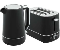 "HOMCOM" virdulių skrudintuvų rinkinys 2200 W 1,7 l virdulys, 2 diskų skrudintuvas, 6 skrudinimo lygiai, pašildymas ir atitirpinimas, pusryčių rinkinys su kalkių nuosėdų filtru ir trupinių dėže Juoda