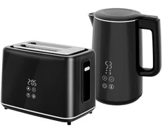 Skrudintuvas HOMCOM virdulio ir skrudintuvo rinkinys, 1,5 l virdulys, 2 skrudintuvo angos, 2200 W pusryčių rinkinys su 7 skrudinimo lygiais, atitirpinimo ir pašildymo funkcija, automatinio išsijungimo funkcija ir trupinių padėklu, juodas