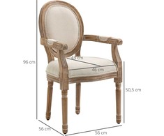 Homcom Virtuvės kėdė, valgomojo kėdė su lino išvaizda, fotelis su atlošu, medinės kojos, minkšta kėdė iki 150 kg, kreminė