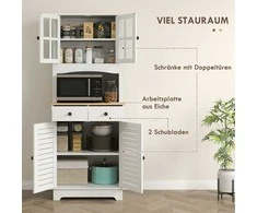 HOMCOM Virtuvės spintelė, aukšta spintelė su 2 spintelėmis, virtuvės bufetas su reguliuojamomis lentynomis, bufeto spintelė, valgomojo spintelė virtuvėje, valgomajame, 68 x 39,5 x 170 cm, balta