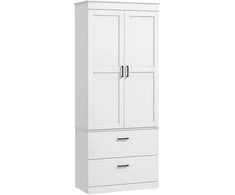 HOMCOM Virtuvės spintelė, aukšta spintelė su reguliuojamomis lentynomis, 2 stalčiai, virtuvės bufetas valgomajam, svetainei, 75 x 39 x 178 cm, kreminės baltos spalvos