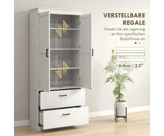 HOMCOM Virtuvės spintelė, aukšta spintelė su reguliuojamomis lentynomis, 2 stalčiai, virtuvės bufetas valgomajam, svetainei, 75 x 39 x 178 cm, kreminės baltos spalvos