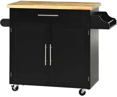 Homcom Virtuvės vežimėlis su stalviršiu, prieskonių lentyna, rankšluosčių laikikliu - Juoda 109 x 40 x 89 cm