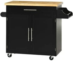 HOMCOM virtuvinis vežimėlis, serviravimo vežimėlis su stalviršiu, prieskonių lentyna, rankšluosčių laikikliu svetainei, valgomajam, juodas, 109 x 40 x 89 cm