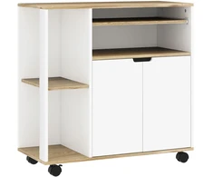 HOMCOM virtuvinis vežimėlis, serviravimo staliukas su spintele, slankiojančiomis ir reguliuojamomis lentynomis, vežimėlis su stalviršiu, ratukais valgomajam, 80 x 40 x 82 cm, baltas