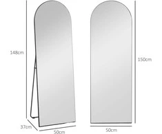 HOMCOM veidrodis per visą ūgį, 150 x 50 cm sieninis veidrodis su stovu, arkos formos dizainas, pastatomas veidrodis su apsaugine plėvele nuo dūžių, svetainei, miegamajam, juodas