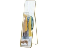 HOMCOM viso ilgio veidrodis 160 x 40 cm, modernus laisvai pastatomas veidrodis su metaliniu rėmu ir nedūžtančiu stiklu, sieninis veidrodis, skirtas statyti, atremti, veidrodis svetainei, miegamajam, prieškambariui, aukso spalvos