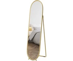 HOMCOM Viso ilgio veidrodis, 160 x 40 cm sieninis veidrodis su stovu, metalinis rėmas, ovalus pastatomas veidrodis svetainei, miegamajam, aukso spalvos