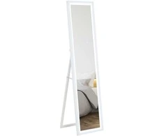 HOMCOM Viso ilgio veidrodis 40 x 160 cm stovintis veidrodis su LED apšvietimu, sieninis veidrodis su jutikliniu valdymu, grindų veidrodis miegamajam, svetainei, baltas