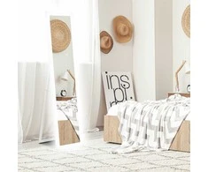 HOMCOM Viso ilgio veidrodis 40 x 160 cm stovintis veidrodis su LED apšvietimu, sieninis veidrodis su jutikliniu valdymu, grindų veidrodis miegamajam, svetainei, baltas