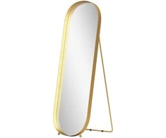 HOMCOM viso veidrodis 160 x 50 cm, išlenktas pastatomas veidrodis su metaliniu rėmu ir nedūžtančiu stiklu, sieninis veidrodis, skirtas statyti, atremti, veidrodis svetainei, miegamajam, prieškambariui, aukso spalvos