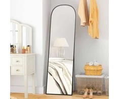 HOMCOM viso veidrodis 169 x 49 cm, lenktas pastatomas veidrodis su nedūžtančiu stiklu ir aliuminio rėmu, prie sienos atremiamas, statomas veidrodis svetainei, miegamajam, prieškambariui, juodas