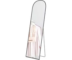 HOMCOM viso veidrodis 169 x 49 cm, lenktas pastatomas veidrodis su nedūžtančiu stiklu ir aliuminio rėmu, prie sienos atremiamas, statomas veidrodis svetainei, miegamajam, prieškambariui, juodas