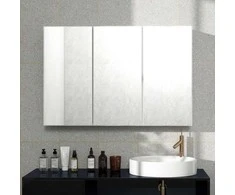 HOMCOM vonios kambario veidrodinė spintelė, spintelė su 3 veidrodinėmis durelėmis, montuojama prie sienos, 90 x 15,5 x 60 cm, medžio drožlių plokštė, balta