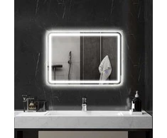 HOMCOM vonios veidrodis su apšvietimu 50x70 cm LED veidrodis sieninis veidrodis su „Bluetooth“ muzikos funkcija jutiklinis jungiklis atminties funkcija šviesos veidrodis neblunkantis su 3 šviesos spalvomis sidabras