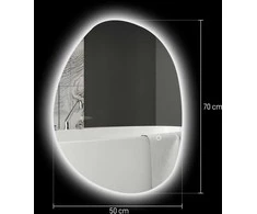 HOMCOM Vonios veidrodis su apšvietimu 70x50 cm LED veidrodis su jutikliniu jungikliu, 3 šviesos spalvos, asimetriškas vonios veidrodis su apsauga nuo rūko ir atminties funkcija, sieninis veidrodis IP44, skirtas vonios kambariui