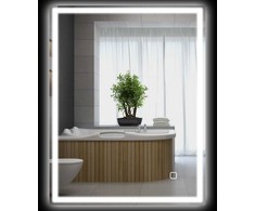 HOMCOM vonios veidrodis su apšvietimu 90x70 cm, LED sieninis veidrodis su atminties funkcija, 3 šviesos spalvų, nuo rasojimo apsaugotas, su jutikliniu jungikliu, sidabrinis