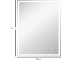 HOMCOM vonios veidrodis su apšvietimu 90x70 cm, LED sieninis veidrodis su atminties funkcija, 3 šviesos spalvų, nuo rasojimo apsaugotas, su jutikliniu jungikliu, sidabrinis