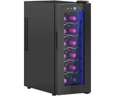 HOMCOM Vyno šaldytuvas 12 butelių 30L 8-18 ℃ Dvigubas termoelektrinis butelių šaldytuvas su stiklinėmis durimis, gėrimų šaldytuvas su LED apšvietimu, mažas vyno šaldytuvas su jutikliniu ekranu Juoda
