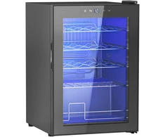 HOMCOM vyno šaldytuvas, 20 butelių, 53 l, 5–18 ℃, kompresorinis gėrimų šaldytuvas su anti-UV stiklo durelėmis, butelių šaldytuvas su LED apšvietimu, mažas vyno šaldytuvas su jutikliniu ekranu, juodas