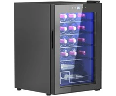 HOMCOM Vyno šaldytuvas 20 butelių 53L 5-18℃ Kompresorinis gėrimų šaldytuvas su anti-UV stiklo durimis, butelių šaldytuvas su LED apšvietimu, mažas vyno šaldytuvas su jutikliniu ekranu, juodas