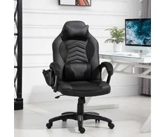 Homcom Žaidimų kėdė, biuro kėdė su šilumos ir masažo funkcija - juoda W68 x D69 x H(108-117) cm