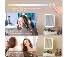 Įkraunamas kosmetinis veidrodis su LED apšvietimu, pasukamas 180°, su 2 apšvietimo režimais, baltas