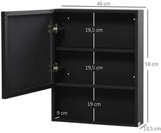 kleankin veidrodinė spintelė Nerūdijančio plieno sieninė spintelė su 2 vidinėmis lentynomis ir atvira lentyna, stiklinė, skirta vonios kambariui, 46x13,5x58 cm